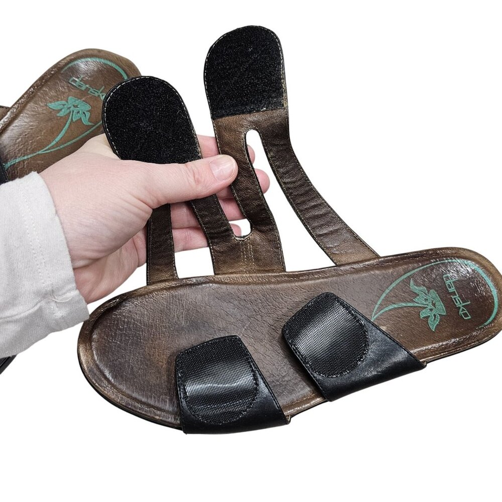 Dansko Womens Leather Platform Sandals Size 40 Hook Loop Straps‎ Black Turquoise - Picture 10 of 14